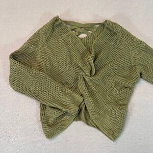 No Boundaries Juniors' Twist Lace Up Back Green Sweater Sz XL 15-17 Ribbed Olive